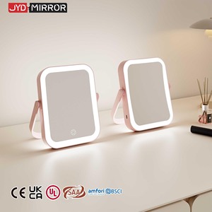Espejo de Maquillaje Portátil con Luces LED, 2X 3X 8X 10X Aumentos, Paneles con Sensor Táctil, Regulable, Cuadrado, Rosa - Product Image 1