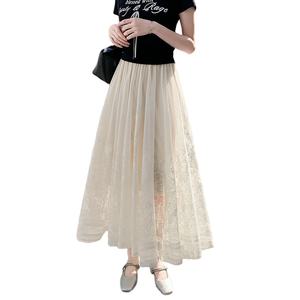 النمط الياباني الرجعية أنيقة تنوعا شبكة الدانتيل للنساء الصيف عالية الخصر التخسيس تنورة طويلة خط طبيعي - Product Image 6