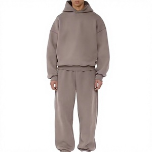<b>Men's</b> Hooded Sweatshirt Tracksuit Set Solid Color Cotton Casual Loose Fit With Front Logo Autumn Wear - Product Image 2