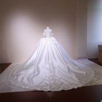 Gaun Pengantin Satin 3778 Sweetheart, Gaun Pernikahan Mewah Ukuran Besar, Model Ball Gown Chapel Train Panjang Menyentuh Lantai, Hiasan Bunga dan Manik-Manik untuk Ibu Pengantin
