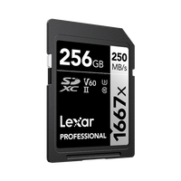 Carte SD Lexar 1667X 256G Carte mémoire professionnelle 64G 128G SDXC U3 Max 250m/s Plastique pour appareil photo numérique 4K