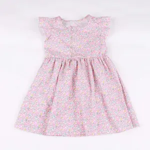 Summer Collection Soft Cotton Girls Dress Woven Spring Floral Print Kids Clothes Custom Design Gilr's Dress