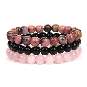 8mm Natural Stone <b>Bracelet</b> Sets 3Pcs/set Black Glass Beads Rose Quartz <b>Amethysts</b> Sodalite Hematite Trendy Men's Jewelry - Product Image 1
