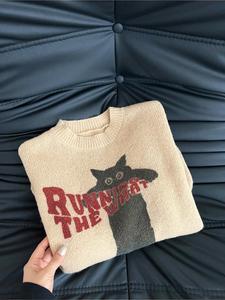 Wholesale Oversized Beige Knitted Sweater for School Campus Casual Outing Graphic Cartoon Cat Jacquard Pullover <strong>Jumper</strong> - Product Image 5