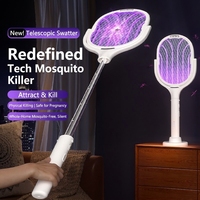 Matamoscas Eléctrico Telescópico Portátil con Luces LED de Malla, Carga Rápida Tipo-C, 1800mAh, Rotación de 970mm
