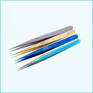 Pinces à extensions de cils Vetus MCS-12 en acier inoxydable, forme coudée de précision, lot de 4 pièces - Product Image 1