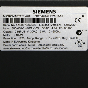 6SE6440-2UD21-1AA1 MICROMASTER440 Sin Filtro Nuevo Original en Stock Garantía de Un Año - Product Image 6