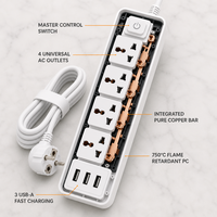 Multiprise industrielle en laiton avec convertisseur de prise britannique standard et 3 prises européennes, ports USB inclus