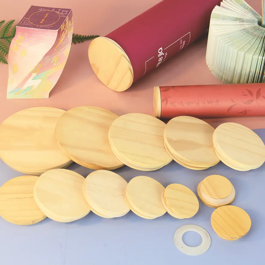 Tampa de madeira personalizada de alta qualidade, ambiente, tampa redonda, garrafa de bambu, tampa de jarra com logotipo para frascos de velas