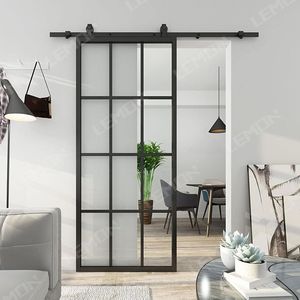 Porte de grange en verre dépoli noir personnalisable, style industriel, pour placards et bureaux modernes - Product Image 5