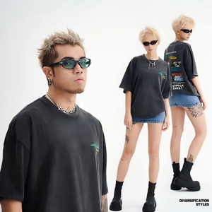 T-shirt Couple Grande Taille Slim Style Rétro Américain <span class=keywords><strong>Série</strong></span> Printemps-Été Personnalisé 100% Coton Tricoté Écologique - Product Image 4