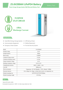 Batterie murale de stockage d'énergie domestique en gros, pack de batteries LiFePO4 sécurisé 25,6 V 200 Ah avec Wi-Fi - Product Image 3