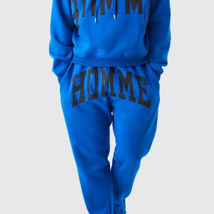 Conjunto de Sudadera con Capucha Azul para Hombre, Corte Holgado, Felpa, Chándal Informal con Bolsillo, Ropa de Otoño - Product Image 4