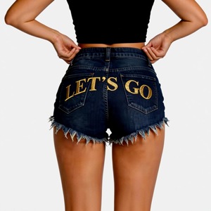 Shorts en <span class=keywords><strong>jean</strong></span> vintage pour <span class=keywords><strong>femme</strong></span>, style américain, taille mi-haute, coupe droite, ample, longueur courte, effet usé, exclusivité transfrontalière - Product Image 4