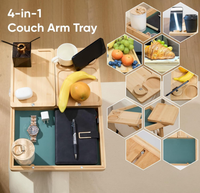 Nouvelle conception, plateau de canapé réglable 4 en 1 en bambou, table d'accoudoir de canapé avec rotation à 360° °   Support de téléphone rotatif et porte-gobelet