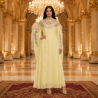Robe de soirée caftan à sequins, ornée de dentelle florale 3D perlée, manches cape fendues, col montant, pour femmes musulmanes