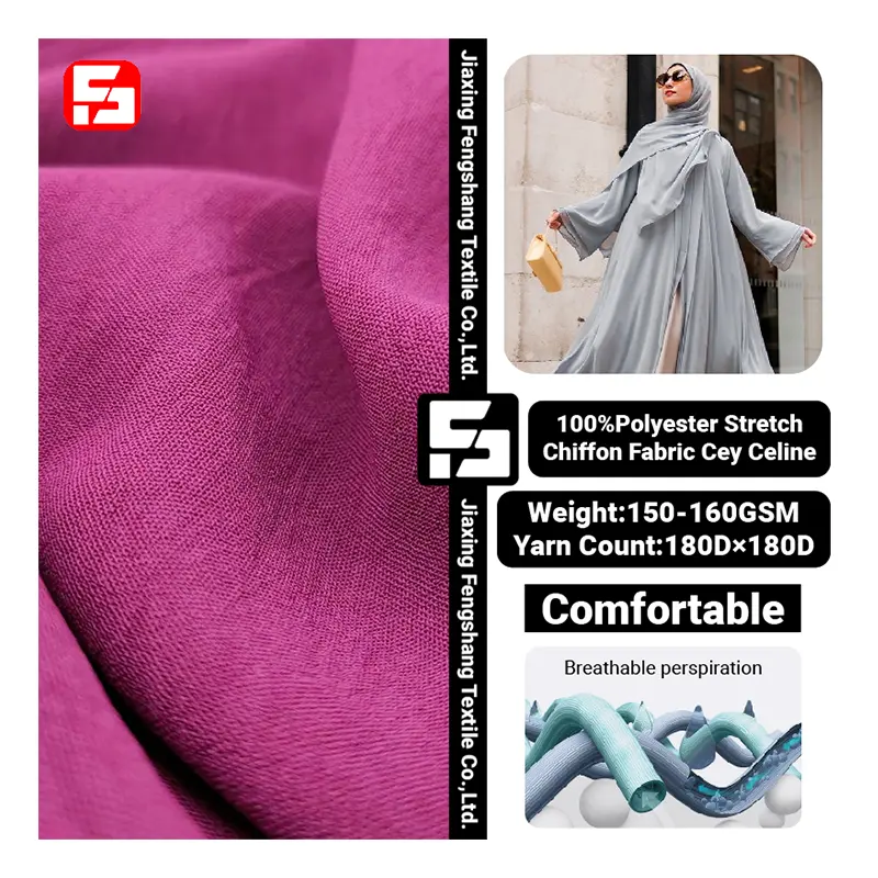 Special offer Fengshang Textile Polyester Woven Airflow Dyeing CEY 4 way stretch Crepe wrinkles Fabric for Arab headscarf dress