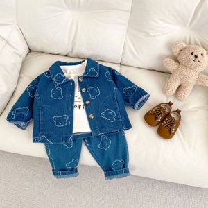 ENGAPAPAPA เสื้อแจ็คเก็ตยีนส์สำหรับเด็กผู้ชาย, เสื้อสูทกางเกงคาร์ดิแกนพิมพ์ลายหมีสำหรับฤดูใบไม้ผลิ - Product Image 2