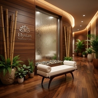 Fontaine d'intérieur contemporaine personnalisée avec logo d'entreprise, mur d'eau en verre pour spa, hôtel, restaurant et centre commercial