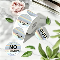 Étiquettes adhésives personnalisées en vinyle holographique argenté, écologiques, durables, imperméables, résistantes à l'huile, amovibles, sans résidus, forme de logo personnalisée