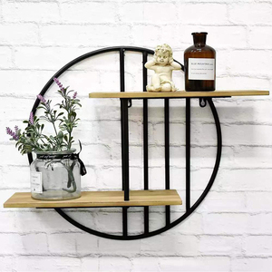 맞춤형 소박한 목재 및 금속 <span class=keywords><strong>2</strong></span> 단 플로팅 선반 주방 거실을위한 도매 벽걸이 장식 선반 - Product Image 4