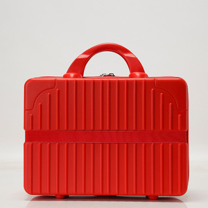 Trousse de maquillage rouge mini avec fermeture éclair, légère, pour voyage, roulettes pivotantes, design uni, pour usage de loisirs - Product Image 2