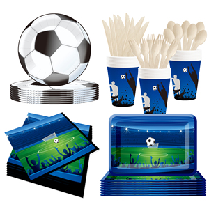 DAMAI - Juego de Vajilla Desechable de Papel con Diseño Deportivo para Fiesta de Cumpleaños, Platos, Servilletas y Vasos con Temática de Fútbol - Product Image 2