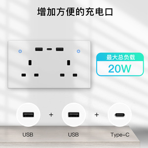 เต้ารับติดผนังอัจฉริยะ Tuya Wifi แบบ 2 ช่องเสียบ UK พร้อมพอร์ต USB Type C และมิเตอร์วัดพลังงาน สำหรับระบบอัตโนมัติภายในบ้าน - Product Image 3