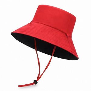 Casquette de pêcheur en polyester noir à séchage rapide avec logo en caoutchouc personnalisé, chapeau de pêcheur à large bord avec cordon, protection solaire pour la plage - Product Image 1
