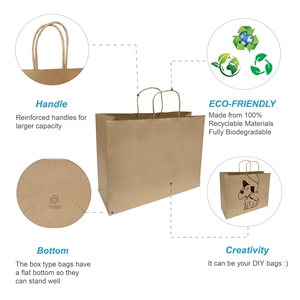 Bolsas de Papel Kraft Marrón Reciclables con Logotipo Personalizado, Asas Largas, Impresión Offset, Aptas para Alimentos, 16x6x12 Pulgadas - Product Image 5