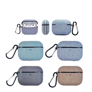 เคสพีซี+พียูเนื้อผ้าลายทแยงสำหรับแอร์พอด 1 2 โปร 3 4 โปร 2,ฝาครอบป้องกันพร้อมคาราบิเนอร์ - Product Image 4