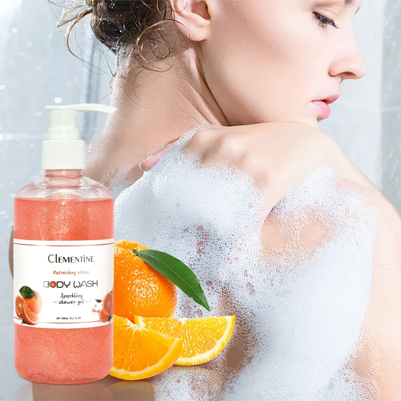 Gel de ducha de bodywash, perfume oem de marca privada, natural, orgánico, cítrico, espuma perfumada, purpurina, lavado corporal