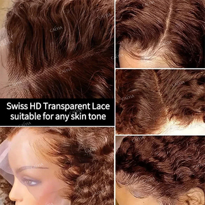 Parrucca marrone full lace con onda oceanica, in vero capello umano Remy peruviano, pre-strappata, senza colla, con onda morbida per donna - Product Image 3