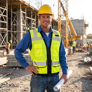 Gilet di <span class=keywords><strong>Sicurezza</strong></span> Riflettente in Poliestere a Rete ANSI Classe 2 per Uomo, Personalizzabile con <span class=keywords><strong>Logo</strong></span>, per Lavoro e Costruzioni - Product Image 5