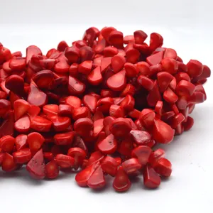 Wholesale Natural Loose Red Flat Seeds Water Drop Tear Shape Sea Bamboo Coral Stone Beads For Jewelry Making