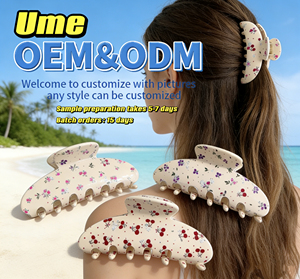 Pince à cheveux Ume <span class=keywords><strong>2026</strong></span> pour femme, motif nœud et fleur, en acétate massif, style européen et américain, strass personnalisés, OEM - Product Image 1