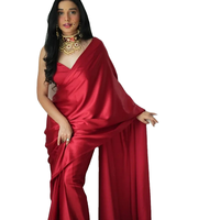 Dernier modèle de sari en georgette prêt-à-porter, dessiné à la main, sans plis, coupe ajustée, toutes saisons, par Fab Zone, en stock, pour femmes gujaratis