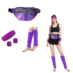 PESENAR 80s accessoires pour femmes filles néon rétro lueur 1980s 90s tenues de fête nouvel an Costume rose Fanny Pack jambières - Product Image 1