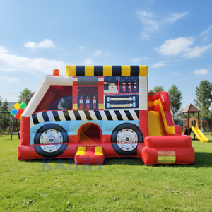 <span class=keywords><strong>Castillo</strong></span> Inflable con Tobogán y Brincolín con Diseño de Camión de Bomberos para Fiestas Infantiles, Certificado CE, en Venta - Product Image 1