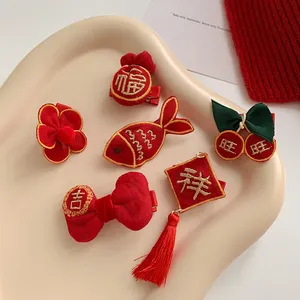סיני סגנון חדש עיצוב תינוק בנות Cartoon אביזרי שיער חמוד שיער קליפים סט מתוק אדום פרח דוב סיכת ראש