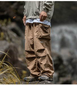 <b>Black</b> <b>Men</b> <b>Cargo</b> Trousers Drawstring Mid Waist Water Resistant Breathable Loose Fit Outdoor Casual <b>Pants</b> - Product Image 3