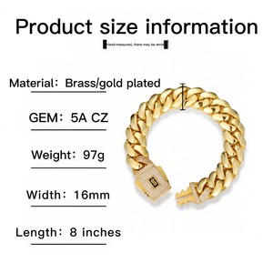 Chaîne à maillons cubains <span class=keywords><strong>Monaco</strong></span> plaqué or 14K/18K en laiton massif Hip Hop bijoux fermoir diamant glacé plat Miami Cuban Link pour hommes femmes - Product Image 6