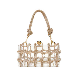Sac de soirée embelli de cristal de luxe <span class=keywords><strong>pour</strong></span> femmes pochette d'épaule de <span class=keywords><strong>mariage</strong></span> de fête claire avec conception acrylique de corde de strass - Product Image 2