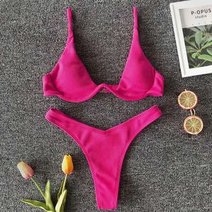 Traje de Baño Bikini de Dos Piezas para Mujer, Sexy, de Alta Calidad, Sin Costuras, de Secado Rápido, con Push-Up, Tirante en V, de un Solo Hombro, para Playa y Piscina - Product Image 4