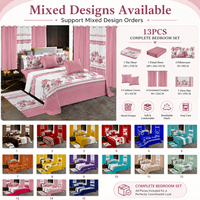 En stock : Ensemble de draps king size 13 pièces avec rideaux assortis et poches extra profondes – Vente en gros de parures de draps