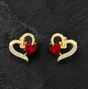 925 Sterling Silver Gold Plated Heart Shape <b>Red</b> Cubic Zirconia Stud <b>Earrings</b> for Women Romantic CZ Jewelry Wedding Anniversary - Product Image 4