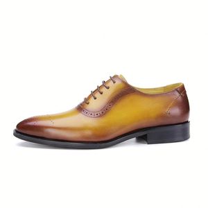 High-quality Handmade Men's Oxford <b>Shoes</b> Pointed Toes Formal Dress Style Waterproof Lace-up Closure <b>Increased</b> <b>Height</b> Genuine - Product Image 1