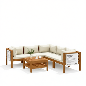 Solid Acacia Wood Garden <b>Sofa</b> <b>Set</b> Cream Modular Design Outdoor Furniture D0100HX6X78 - Product Image 1