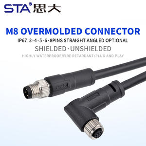 M8 <span class=keywords><strong>3</strong></span> 4 5 6 8ピン シールドケーブルコネクタ PVC成形プラグ オス メス ストレート 右角度 M8センサーケーブル - Product Image 2