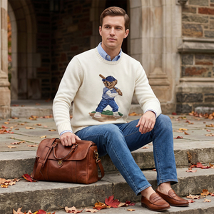Suéter <span class=keywords><strong>de</strong></span> <span class=keywords><strong>Punto</strong></span> Grueso 7GG para <span class=keywords><strong>Hombre</strong></span>, Estilo Preppy Vintage, con Jacquard <span class=keywords><strong>de</strong></span> Oso, Diseño Retro con Estampado Animal, Mezcla <span class=keywords><strong>de</strong></span> Lana, para Invierno - Product Image 5